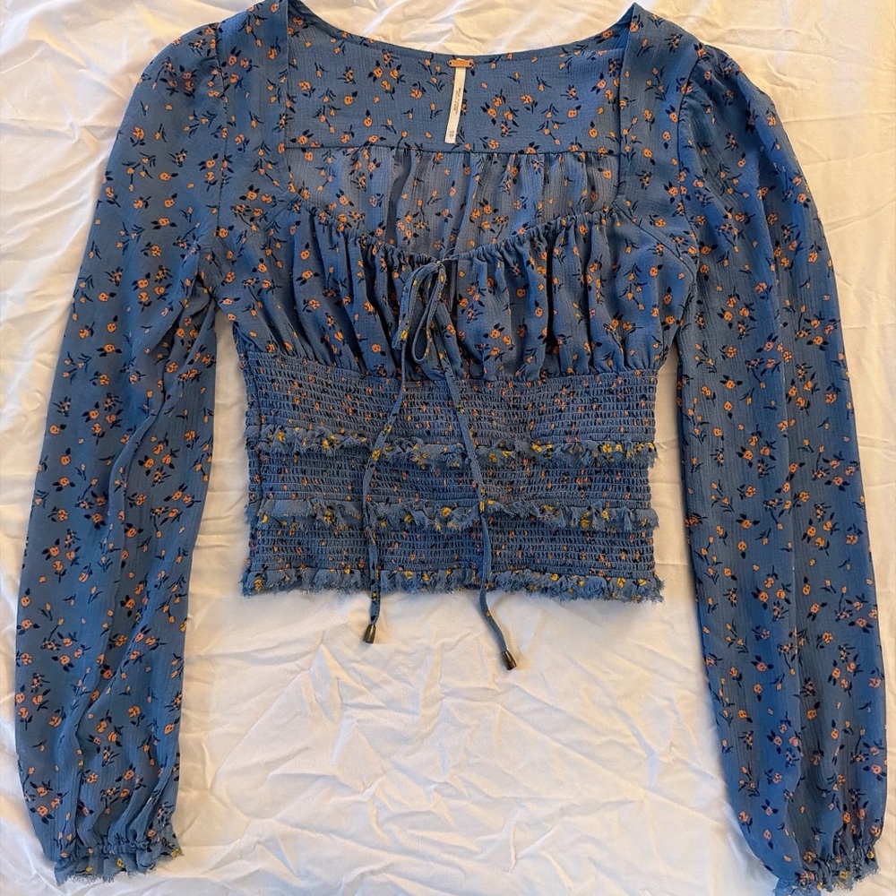 Free People Floral Blue Women's Top
